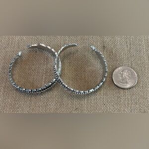 Silver Tone Feather Hoop Earrings